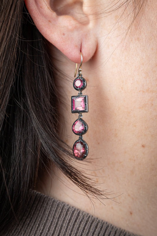 Pink Tourmaline Cluster Earrings