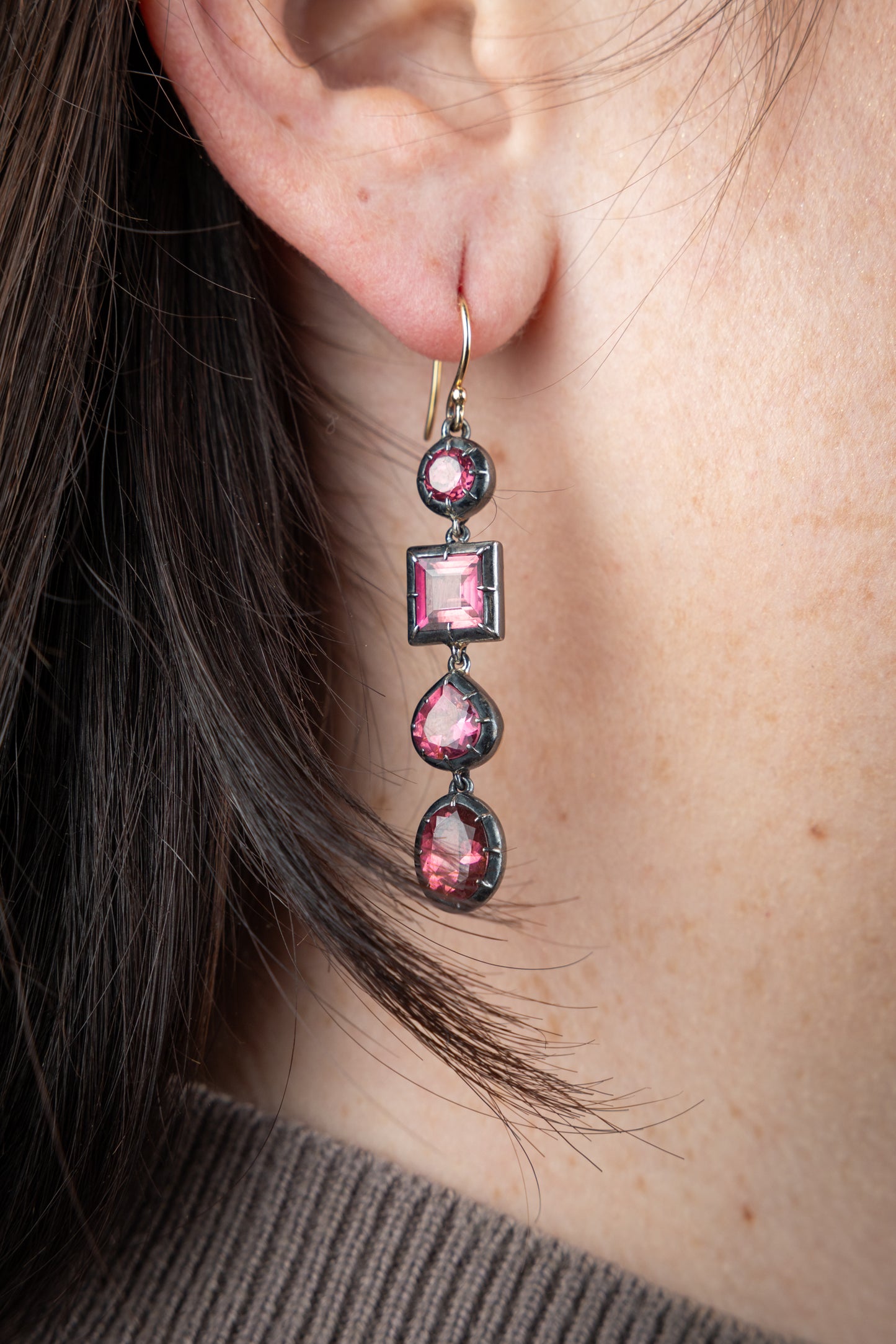 Pink Tourmaline Cluster Earrings