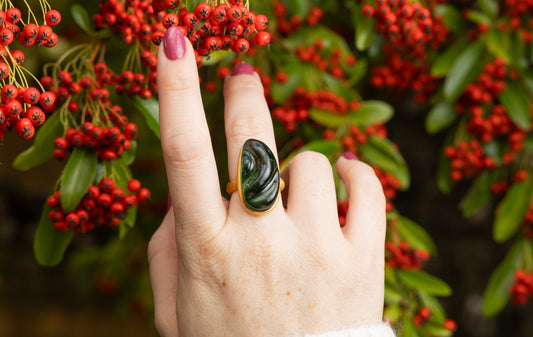 Tourmaline Wave Carved Ring