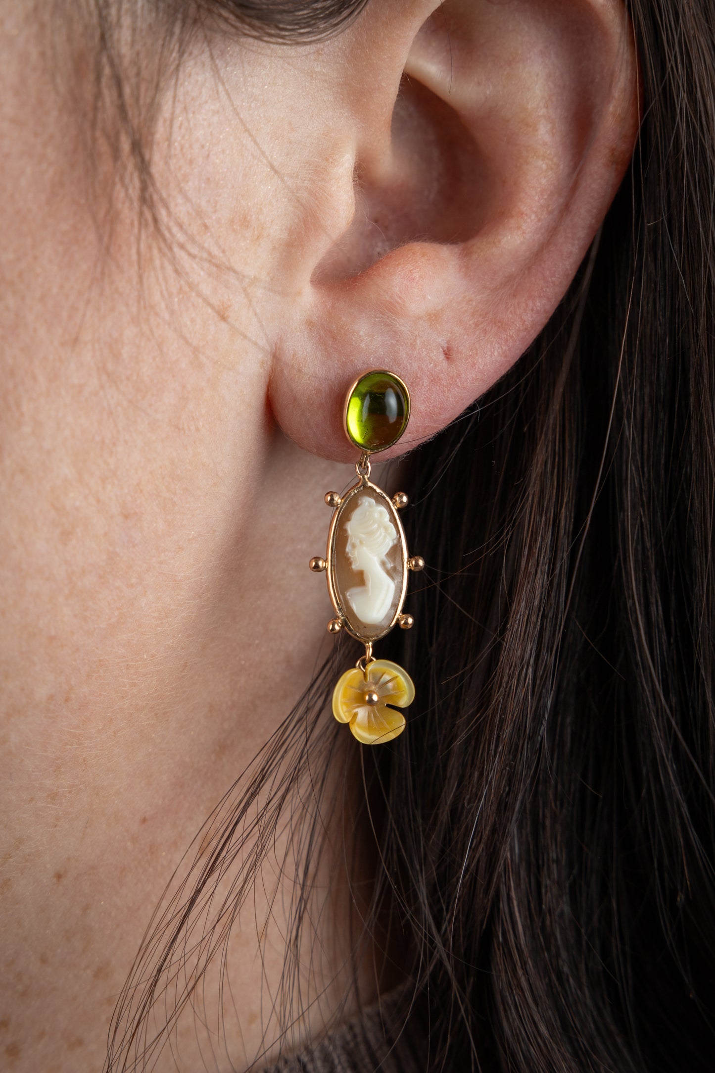 Peridot Cameo Earrings