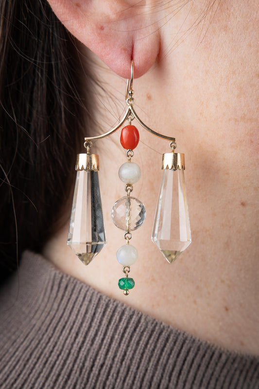 Rock Crystal Heronbone Earring