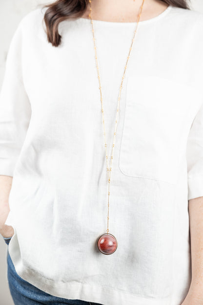 Lariat Pendant Necklace with Spinning Stone