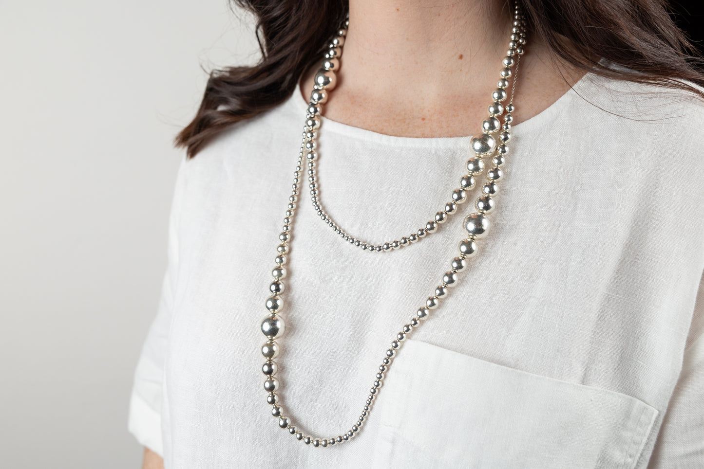 Margot Graduated Silver Bead Necklace