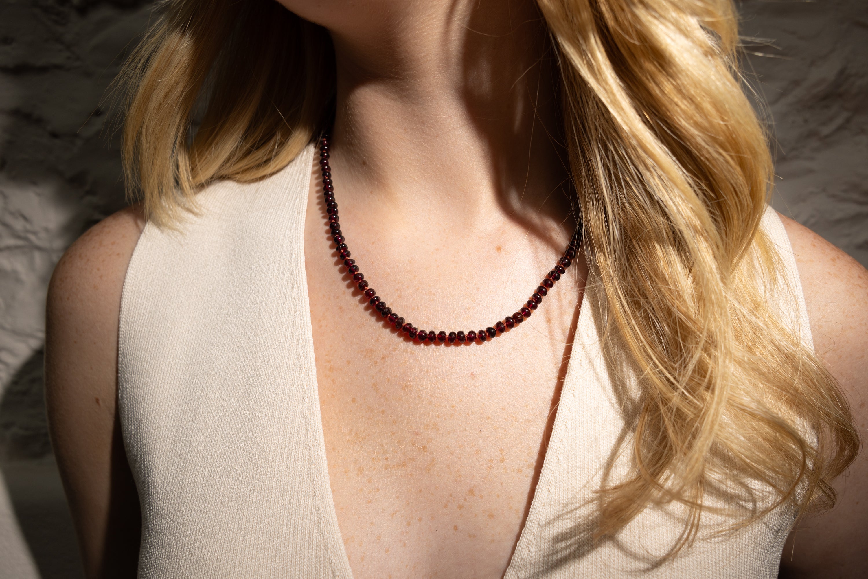Square Garnet String Necklace