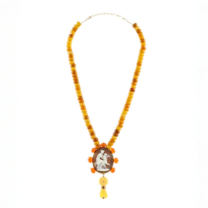 Vintage Cameo Orange Bead Necklace