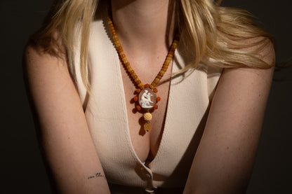 Vintage Cameo Orange Bead Necklace