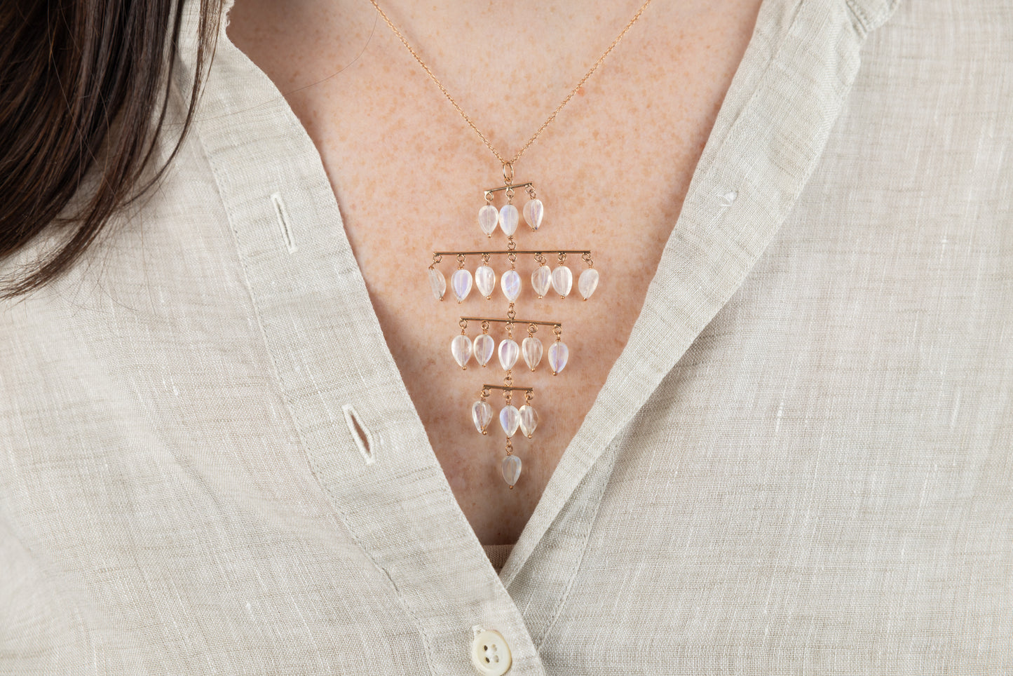 Gold Bar with Clear Gem Pendant