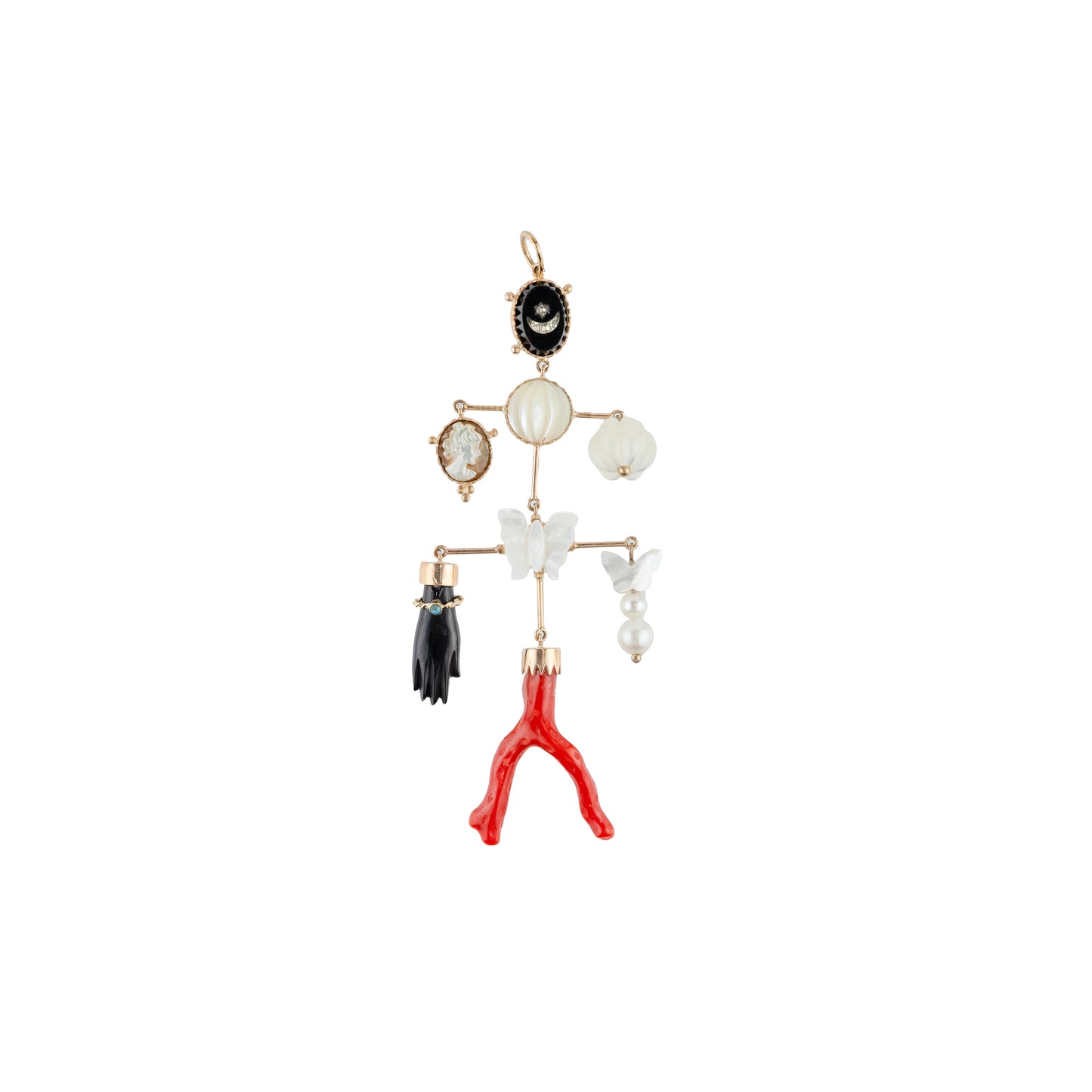 Coral, Black Onyx & Mother of Pearl Balance Bar Pendant